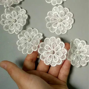 1 Yard-Fehér 5CM Gyöngy Virág Oldható Esküvői Csipke Szegéllyel Kötés Díszített, Kézzel készített Patchwork Szalag Varrás Kellékek Kézműves