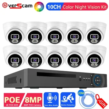 10CH 4K-s 8 MEGAPIXELES NVR Kit Audio CCTV Biztonsági Kamera Rendszer Színes éjjellátó Dome IP Kamera, biztonsági kamera rendszer, Poe készlet