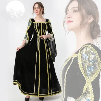 2022 Új fekete arany hímzéssel királynő velencei karnevál királynője ball ruha középkori Reneszánsz ruha Ruha Victoria/Antoinette