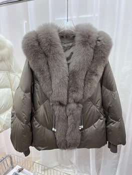 2023 Új Divat Télen Természetes Róka Szőrme Gallér Kabátok Puffer Kabátok Női Liba Kabát Stílusú Luxus Női Kabátok