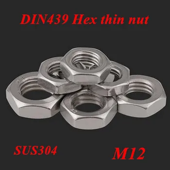 20db M12 Hatszög Vékony Nuts-304 Rozsdamentes acél Metrikus Menet Hex vékony Dió DIN439