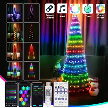 5/10M RGBIC Ünnep Lámpa Intelligens Vezérlő Fény String APP Bluetooth Karácsonyi Dekoráció Kerti Hangulatot LED-es Éjszakai Fény