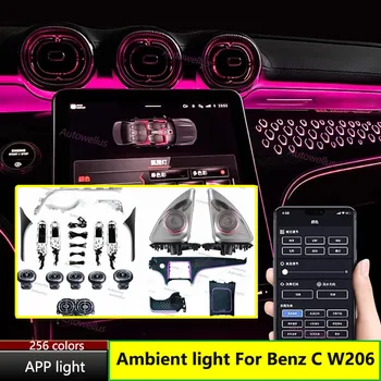 64 Színű Led Szellőző Fúvóka Környezetben Készlet Benz C W206 Műszerfal Nyereg Kezelni Panel Lámpa 4D Magassugárzó Környezeti Fény