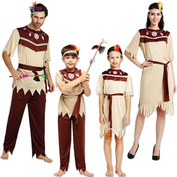 A gyerekek szerepjáték Menő Felnőtt Női Divat Halloween Cosplay Vad Ember indiánok Farsangi Buli Vadász Szülő, Gyermek Ruházat