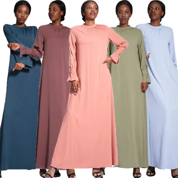 A Nők Muszlim Abaya 2024-Es Nyári Hosszú Maxi Ruha Törökország Kaftán Arab Fél Fodros Ujjú Egyszínű Dubai Iszlám Jalabiya Vestidos