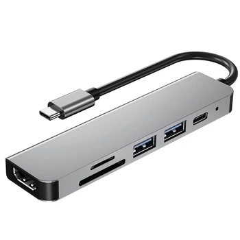 ABGZ-2X 6 Az 1-ben USB C Típusú Elosztó Adapter 4K 30Hz -Kompatibilis Többportos kártyaolvasó USB3.0 TF PD Videó Multi Port