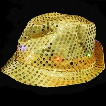 Flitteres fiúk fedora kalap Jazz Sapka LED Jazz Kalap Fél Kalapok Felnőttek Csillogó Kalapok fedora kalap Férfiak, gyerekek fedora kalap