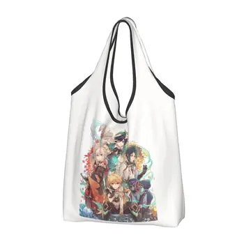 Genshin Hatása Acg Anime Bevásárló Táskák Újrafelhasználható Élelmiszerbolt Tote Bags Nagy Kapacitású Kaedehara Kazuha Xiao Éter Újrahasznosítás Táskák