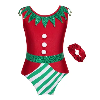 Gyerekek, a Lányok Karácsonyi Sequin Torna Dressz Body Divatos Party Dress Up Jelmezek Színes Blokk Kezeslábas a Fejpánt Ruhák
