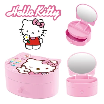 Hello Kitty Dupla ékszerdoboz Lány Rajzfilm Aranyos Rózsaszín KT Macska Viselt Ékszer Doboz Haj Tartozékok Tároló Doboz Tükörrel Ajándék