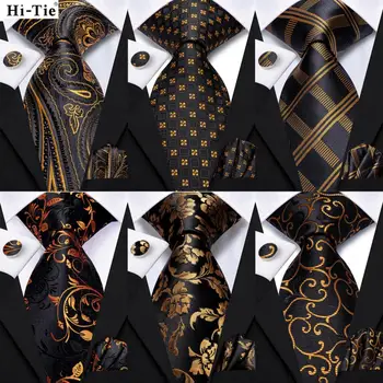 Hi-Nyakkendő Psialey Black Gold Elegáns Selyem Nyakkendőt A Férfiak Vőlegény Esküvői Férfi Nyakkendő, Zsebkendő Gomb Tartozék Nagykereskedelmi Tervező