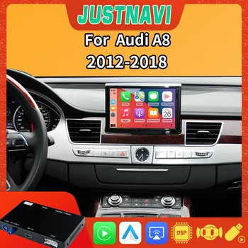 JUSTNAVI Autó Vezeték nélküli Apple CarPlay Android Auto Audi A8 2012-2018 DSP Tükör link Támogatás Első Hátsó Kamera Utólag Doboz