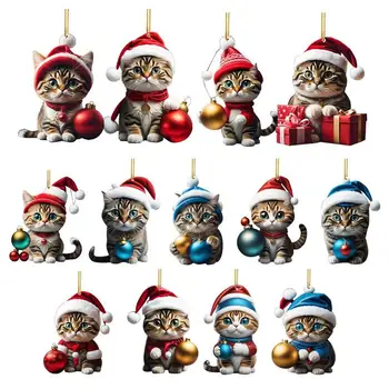 Karácsonyi Aranyos Macska Dísz 2D-s Autó Belső Kiegészítők Lóg Charm Medál Az Otthoni Karácsonyi Díszek