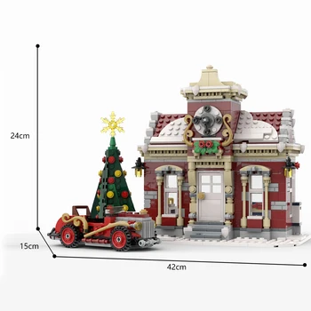 Kis Téli Városháza Modell karácsonyfa & Veterán Autó 983 Db Téli Falu Épület Tégla Karácsonyra Gyűjtemény