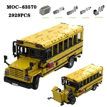 Klasszikus MOC-63570 iskolabusz 23 Férőhelyes High-end Helyreállítása Részletek 2929PCS Splicing Modell Felnőtt, Gyermek Játék Születésnapi Ajándék