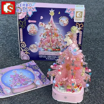 SEMBO Karácsonyi fa építőkockák Aranyos rózsaszín modell szülinapi ajándék, ünnepi dekoráció, kézzel figurák Kawaii gyermekjátékok