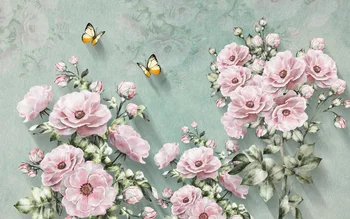 Személyre szabott fotó tapéta Európai stílusú nosztalgikus retro három-dimenziós rose pillangó TV beltéri háttér fali tapéta