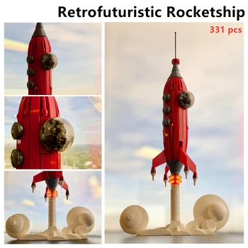 Szivárvány Disznó MOC 48957 Új Mini High-tech Retrofuturistic Rakétahajó Épület Blokkok Blokkok DIY Játékok Gyerekeknek, Születésnapi Ajándék