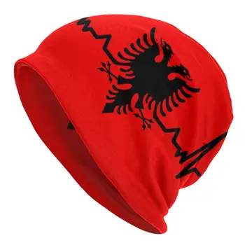 Szívverés Albánia Zászló Motorháztető Femme Király Kötött Sapka, A Férfiak, Nők, Meleg Téli Albán Sas Skullies Sapkák Sapkák