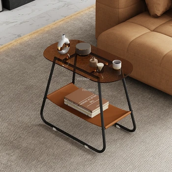 Tervező Luxus Asztalkák Éjjeli Északi Nappaliban Kanapé Oldalsó Asztal Végén, Modern, Egyszerű Tároló Üveg Couchtische Bútorok