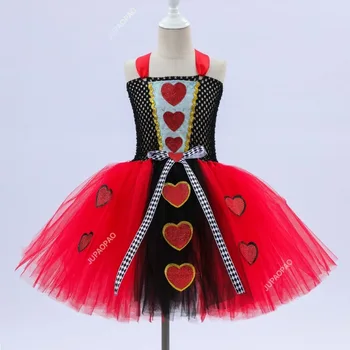 Tutu Red Queen of Hearts Jelmezek Lányok Alice Csodaországban jelmezes Gyerekek Farsangi Halloween Ruhát Korona varázspálca