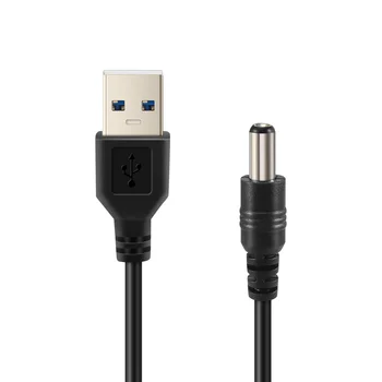 USB-Kábel 5,5 mm / 2.1 mm-es 5V DC Hordó Jack Kábel (Fekete, 75cm)
