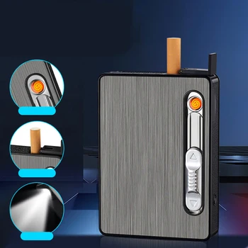 USB Töltés Szélálló Cigarettás Doboz Tekercs Könnyebb Cserélhető Volfrám Szalag LED Világítás Szokatlan Dohányzás Kiegészítők