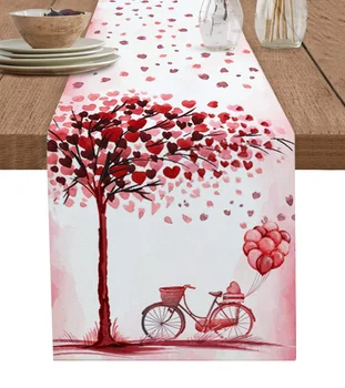 Valentin Nap Akvarell Fa Szerelem Kerékpár Léggömb, asztali Futó Esküvői Dekoráció Étkező Étterem Terítő Placemats