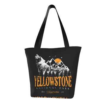 Yellowstone Nemzeti Park Farkas Hegyek Vintage Kézitáska Hordozható Bevásárló Táska Nagy Kapacitás