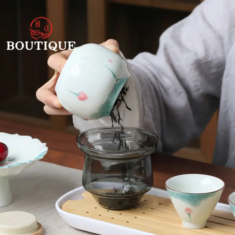 Chinese1 Pot 3 Csésze Kézzel festett Lotus Kerámia Utazási Tea Szett Hordozható Gyors kis Hordozható Kung Fu Tea Szett Kültéri Tea Készítése - 5