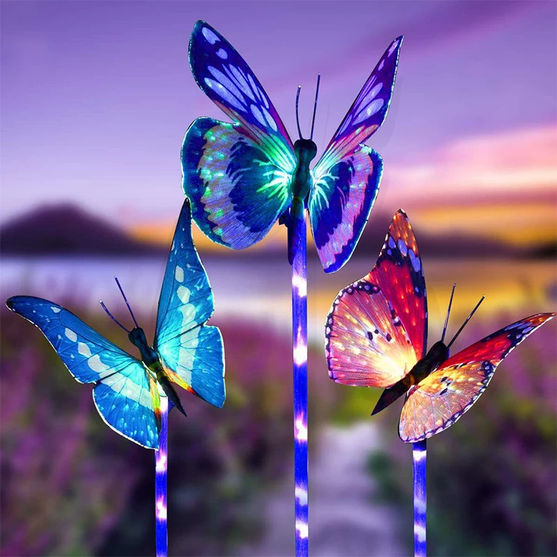 3pcs/set LED Napelemes Pillangó Kerti Fények Többszínű Változó Külső Udvaron Kerti Út Sétány Táj Dekorációs Világítás - 4