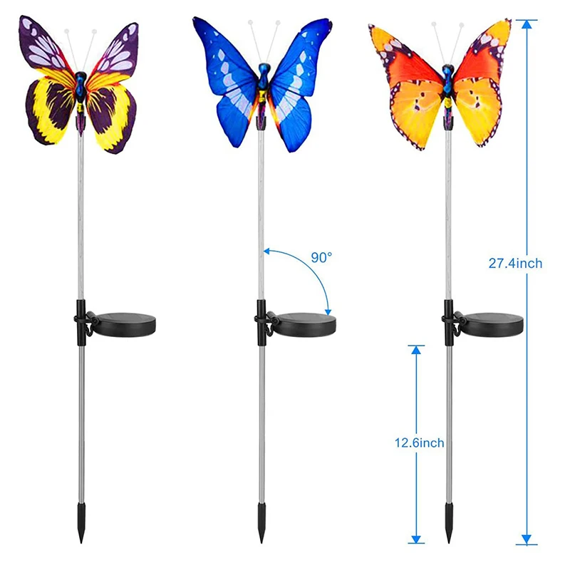 3pcs/set LED Napelemes Pillangó Kerti Fények Többszínű Változó Külső Udvaron Kerti Út Sétány Táj Dekorációs Világítás - 5