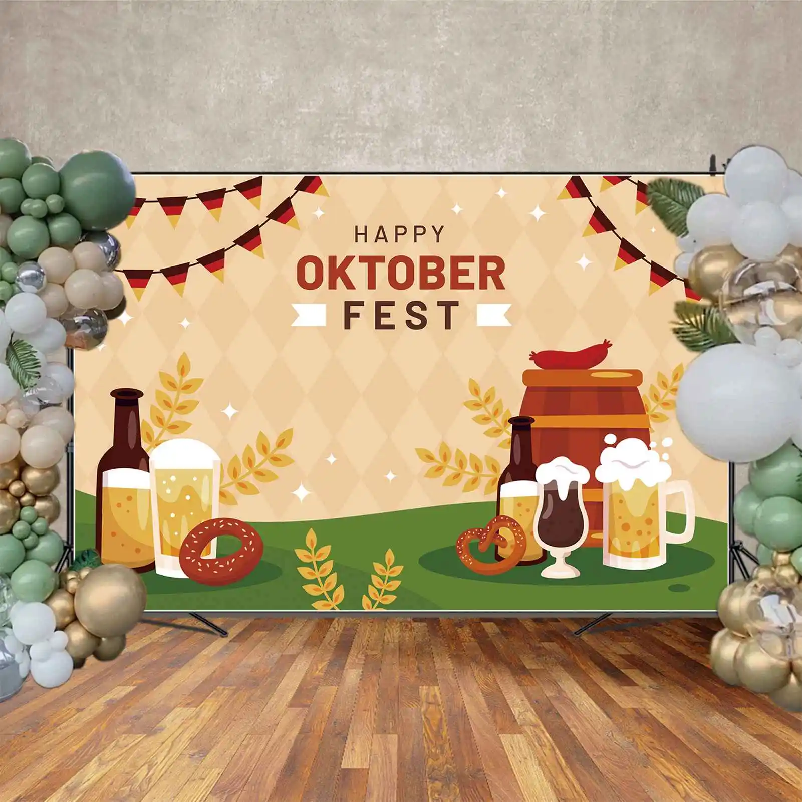 HOLD.QG Hátteret Boldog Müncheni Oktoberfest Banner Sör Fesztivál, Buli Fotó Háttér Hordó Bagel Kolbász Ellenőrizze, Fali Dekoráció - 2