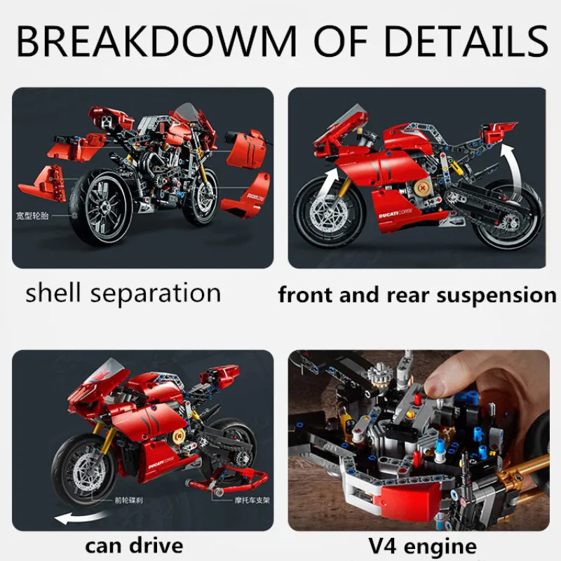 Technológia Motorkerékpár építőkövei Ducatied MOC 42107 Mozdony Modell Mechanikus Csoport Tégla Nehéz Közgyűlés Gyerek Játék ajándék - 3