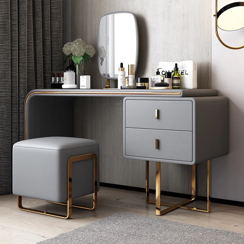 bőr higany nagy felbontású tükör gyakorlati luxus kozmetikai egyszerű hálószobás, modern, jó minőségű lakás fésülködő asztal - 1
