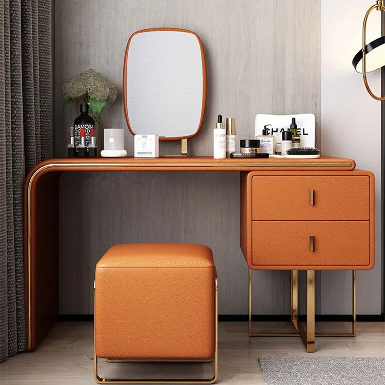 bőr higany nagy felbontású tükör gyakorlati luxus kozmetikai egyszerű hálószobás, modern, jó minőségű lakás fésülködő asztal - 2