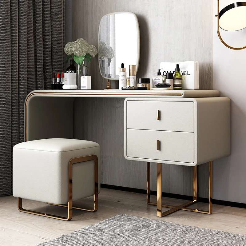 bőr higany nagy felbontású tükör gyakorlati luxus kozmetikai egyszerű hálószobás, modern, jó minőségű lakás fésülködő asztal - 3