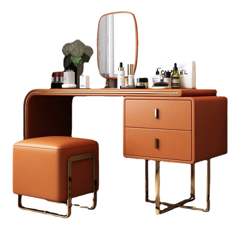 bőr higany nagy felbontású tükör gyakorlati luxus kozmetikai egyszerű hálószobás, modern, jó minőségű lakás fésülködő asztal - 4