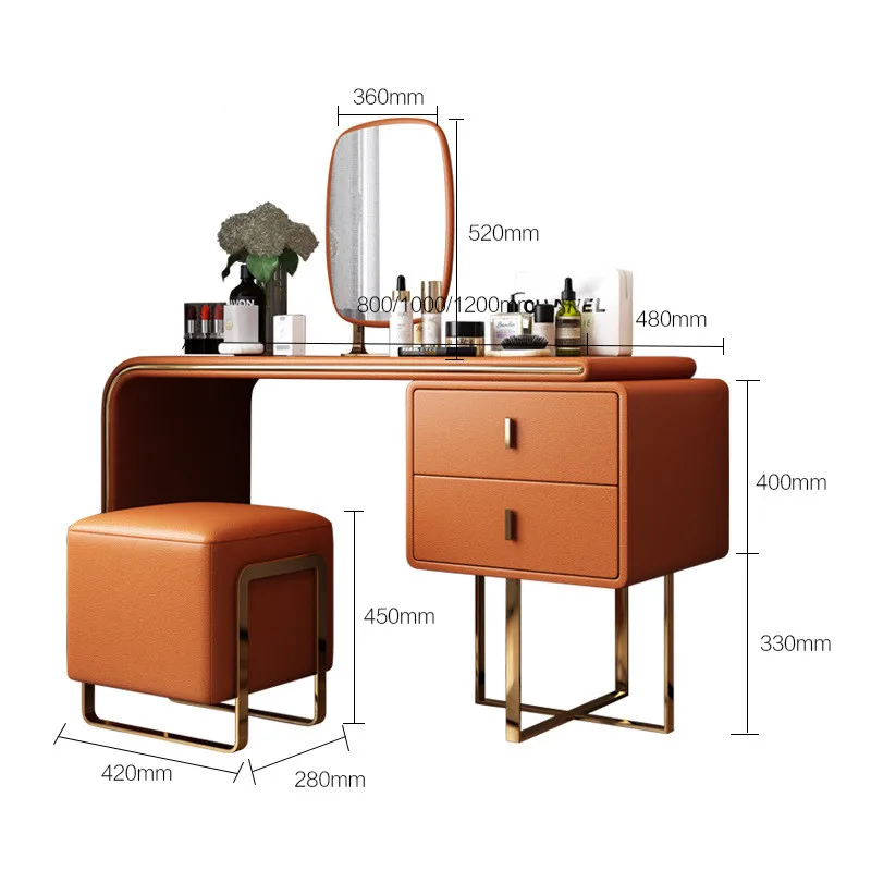 bőr higany nagy felbontású tükör gyakorlati luxus kozmetikai egyszerű hálószobás, modern, jó minőségű lakás fésülködő asztal - 5
