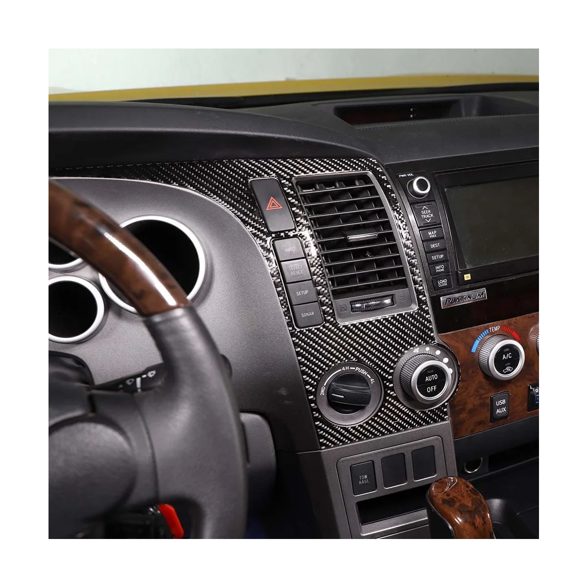 A Toyota Tundra 2007-2013 LHD Autó Műszerfal Panel, Dekorációs Matrica, Trim Kiegészítők - Puha Szénszálas - 3