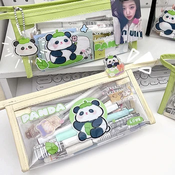 Átlátszó Nagy Kapacitású Vízálló Aranyos Rajzfilm Óriás Panda Ceruza Táskák Hordozható Toll Esetben Ceruza Tároló Táskák Utazótáskák